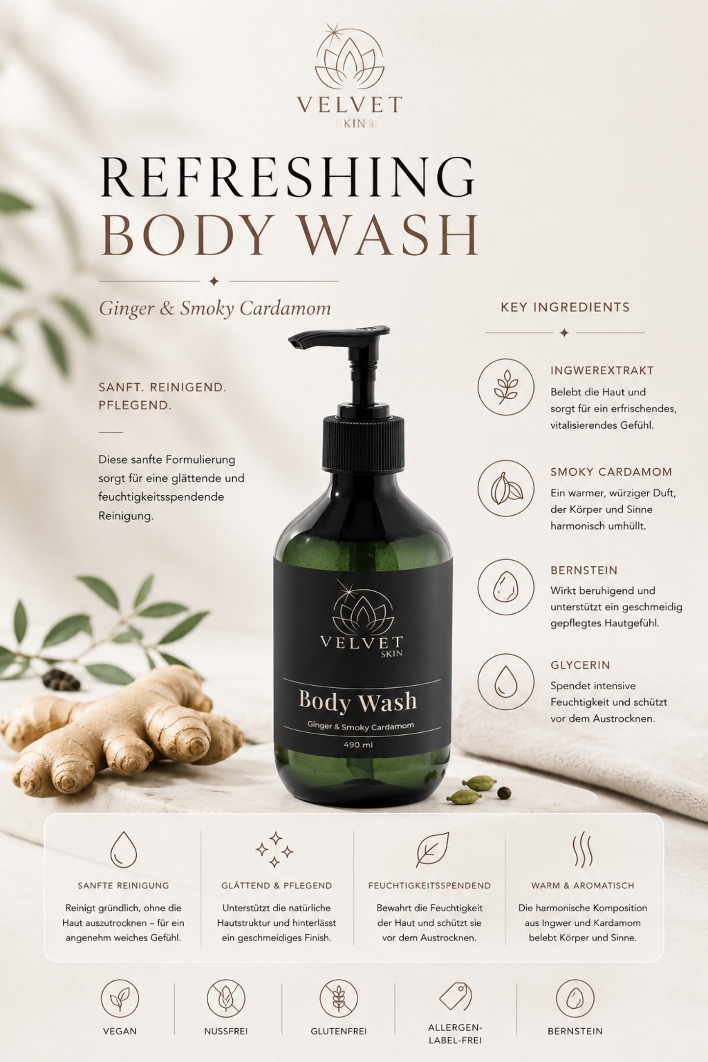 Body Wash, Ginger & Smoky Cardamom