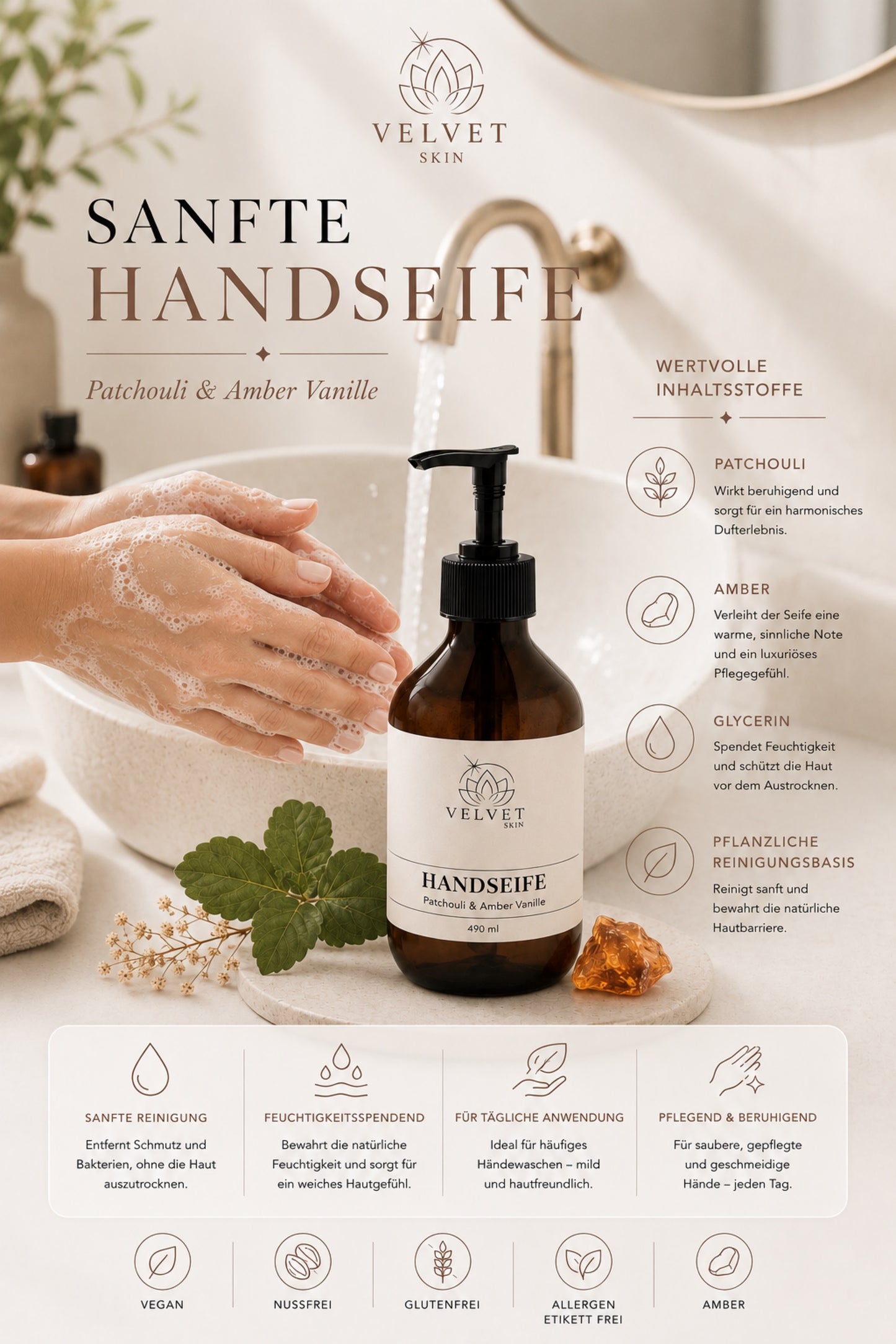 Handseife mit Patchouli & Amber Vanille