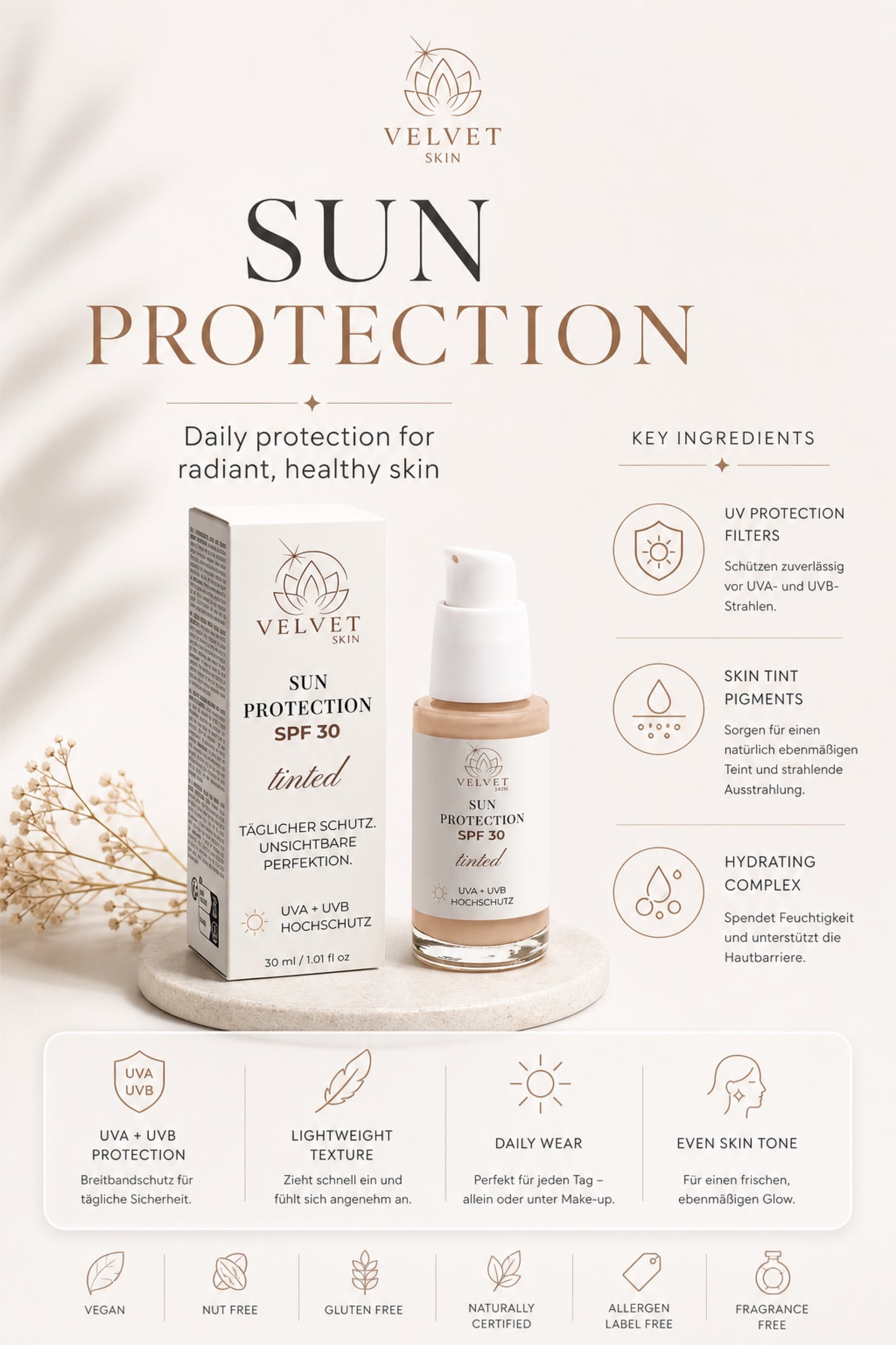 Sonnenschutz SPF30, mit Tönung