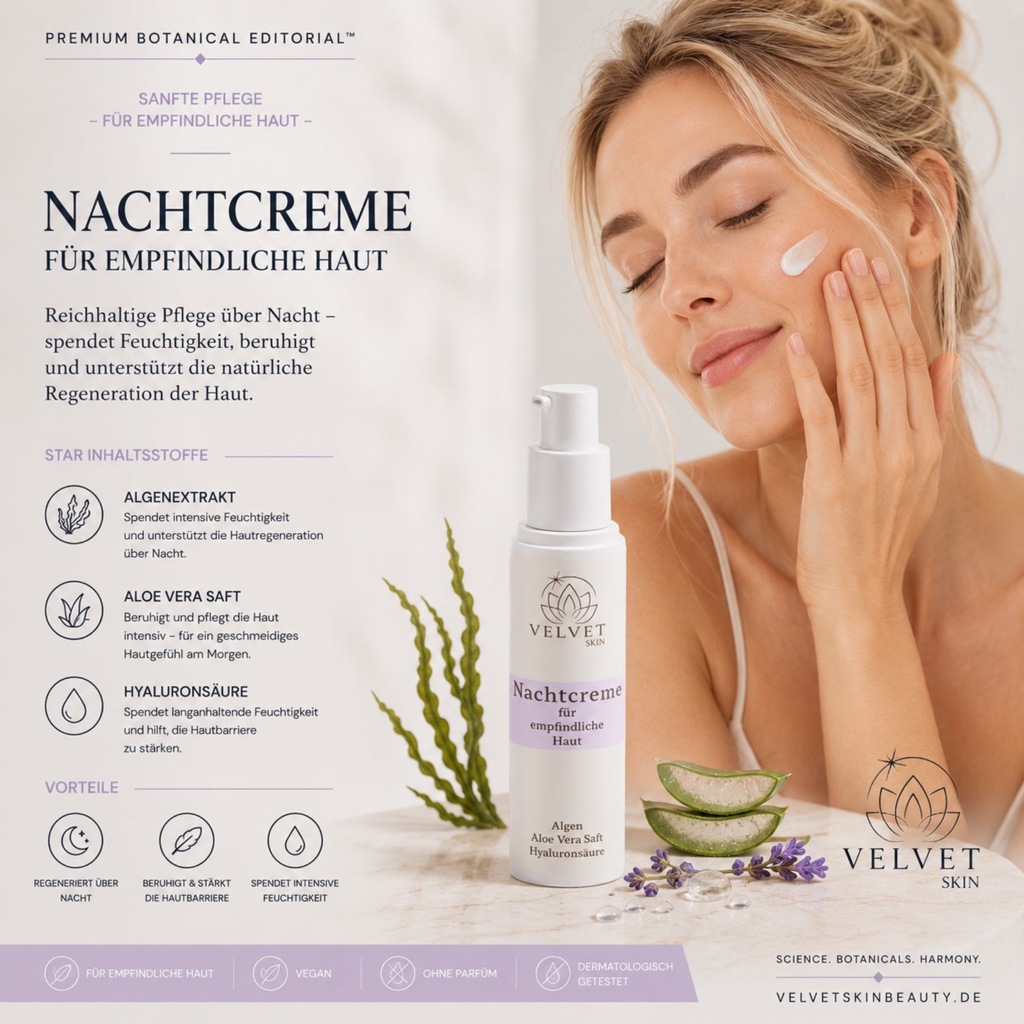 Nachtcreme für empfindliche Haut, Parfümfrei