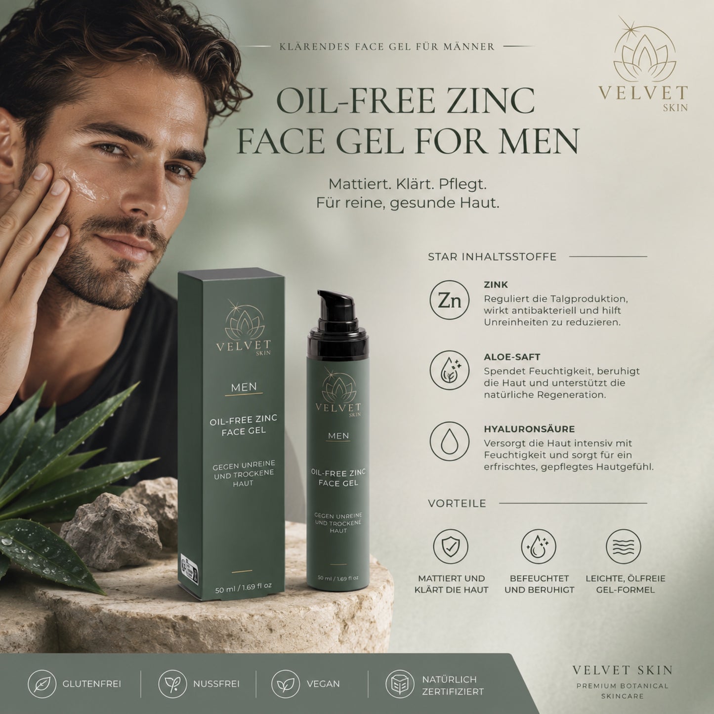 Ölfreies Zink-Gesichtsgel für Männer