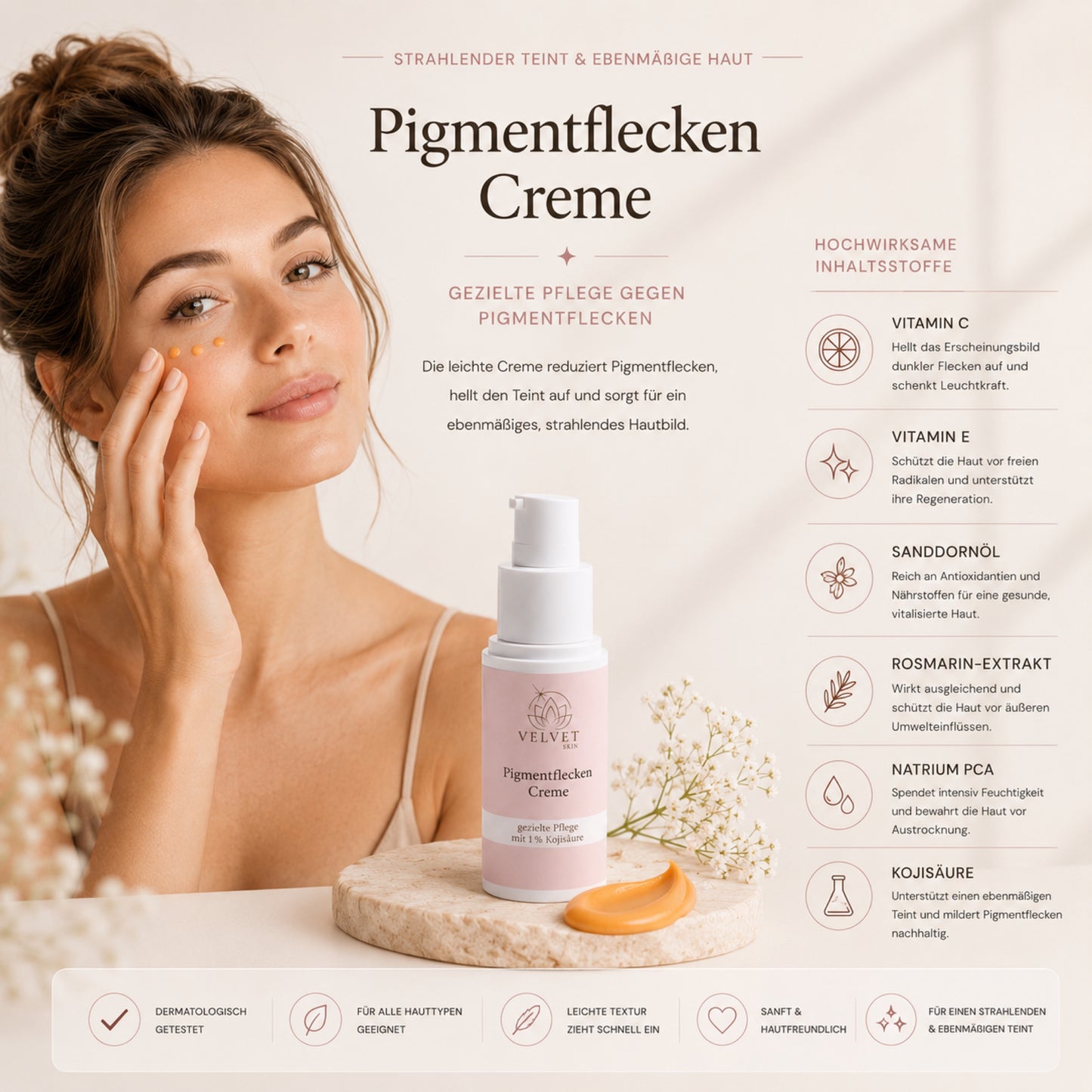 Pigmentfleckencreme mit 1 % Kojicsäure